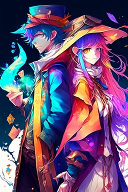 anime couple, mage, colorful