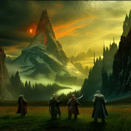 Epic Drawing of mordor scenery with Orcs of The Hobbit estilo Van Gogh 4k