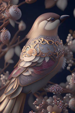 ethereal Bohemian Waxwing bird, Bombycilla garrulus :: intricate details, ornate, detailed illustration, Johanna Rupprecht style, William Morris style :: trending on artstation, octane render, 8k, high detail, smooth render, unreal engine 5, cinema 4d, HDR, dust effect, vivid colors