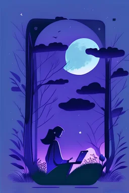illustrations with a simple art style that show tablet app use outdoors, use dark blue-purple and black, make it happy and minimal