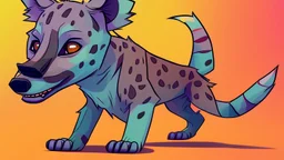 Cute chibi hyena dog chasing its own tail, cartoony, colorful, exaggerated, simplified, adorable