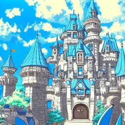 big blue luxurious castle anime style