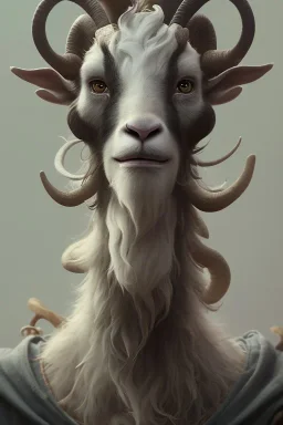 award winning portrait of a male anthropomorphic goat long black hair. character design by cory loftis, fenghua zhong, ryohei hase, ruan jia , unreal engine 5, artistic lighting, highly detailed, photorealistic, fantasy,