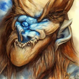 dungeons and dragons, fantasy, goblin, king, portrait, ochre skin, watercolour, blue nose