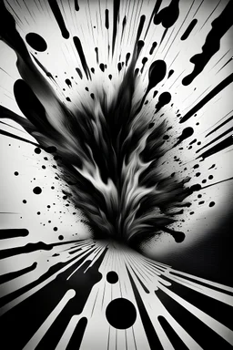 A black and white abstract surreal image with a violent pop of color