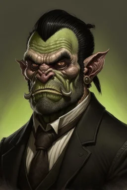 Portrait of a half-ogre well dressed, scars on his face