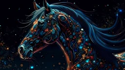 Detailed Illustration of Powerfull Horse ,Cosmic Background, 8K High Quality,
