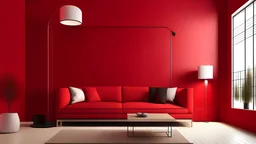 Red Living Room with modern couch and vertical heater - 3D Rendering