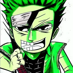 zoro, green, chainsawman, animestyle, denji, three chainsaw style, green head,