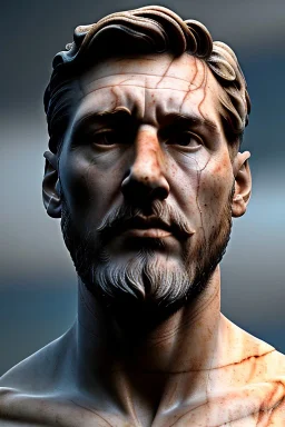 Ultra Realistic image, classical renaissance sculpture, marble material, Lionel Messi, emperor style, chisel style, waist up portrait, epic, celestial, cinematic lighting, God light, god rays, 4k resolution, smooth details, ornate details, soft lighting, unreal engine 5, sky background.