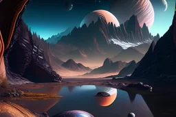 exoplanet, stream, mountain, sci-fi.