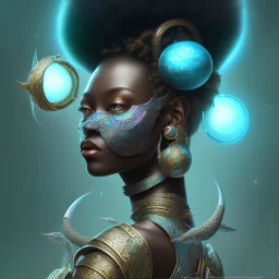 sango fantasy, fantasy magic, intricate, sharp focus, illustration, highly detailed, digital painting, concept art, matte, masterpiece head sexy view black African beauty black afro hair space lady turquoise carp skin African space night