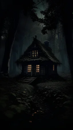 a witch house in a dark forest