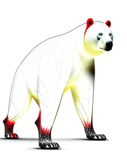 Art illustration lineal polar bear, calidad ultra, hiperdetallado, 12k, fondo blanco, color blanco, rojo, negro y marrón full body