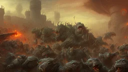 hordes of orcs attacking the fortress