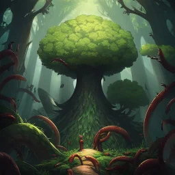 huge tree of life with worms for roots