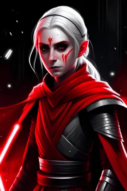 Star Wars Merrin Nightsister in red attire with white hair.