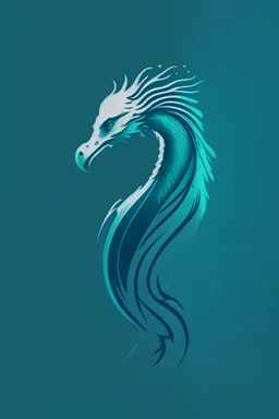 minimalist logo featuring an eagle facing a seahorse in gothic style and blue-green hues.