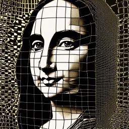 a drawing of a Mona Lisa face with a grid pattern on it, computer graphics, analytical art, daz3d, behance hd, sketchfab