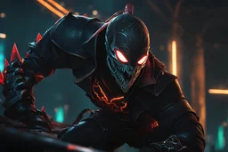 Pyke venom in 8k solo leveling shadow artstyle, pirate them, mask, close picture, sea, neon lights, intricate details, highly detailed, high details, detailed portrait, masterpiece,ultra detailed, ultra quality