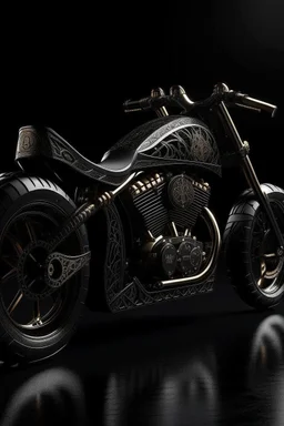 Luxury black motorcycle engraved with black gold