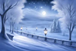 Winter landscape, sun. delicate white velvety clouds, refined and filigree, lanterns, ice sculptures in Gothic style, snow-covered trees, mystical haze, starry black night, hyper realistic, beautiful, lumen, professional photo, beautiful, high resolution, cgi, f/32, 1/300s. highly detailed digital painting