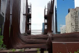 your creativity versus my imagination, tectonic cityscape clove, |steel hot, puṣkaracūḍa, made of scrap metal and rusty wires, great verticals, perfect parallels, industrial vibe, police juxtaposition