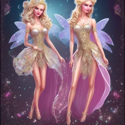 blond beautiful princess fairy with sparkle dress with pink castle background