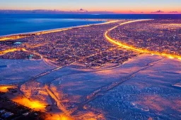 Honolulu Hawaii covered in winter snow and ice at sunset