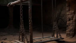 The unbalanced swing rail creaks under the weight of a monstrous glyph, its ancient symbols and intricate patterns etched into the rusted metal, waiting to be unleashed in a haunting and otherworldly rendering.
