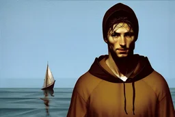 Modern man in a boat wearing hoodie by Andrea del Sarto