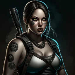 Picture of a photrealistic, lifelike,young 33 year old extreme chubby extreme tatood extreme fridge raider Lara croft style witchpunker