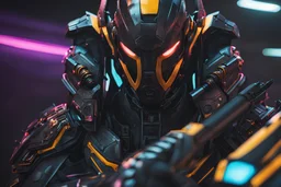 Cyber Machine in 4k realistic artstyle, ninja them, neon details, full body, apocalypse, intricate details, highly detailed, high details, detailed portrait, masterpiece,ultra detailed,best quality