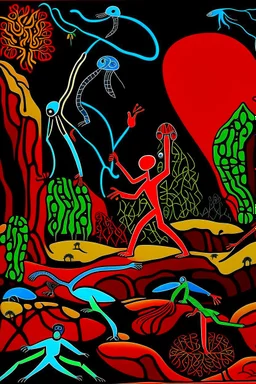 STICK MAN CAVE PAINTING in the style of Hiroshi Nagai