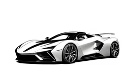 Concept Art, Hypercar, Blueprint, black and white, engine separate, whole car