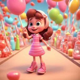 candy girl, stylized 3d. pixar, cartoon