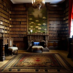 A library with fairytale books tapestry painted by Bishop Odo