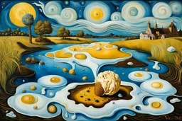 painting from lies down in the grass a Fallen Ice-cream, the dropped ice cream melting, ants crawling on ice cream , whimschical, detalied painting by Van Gogh and dali, high detailed, sharp focuses, masterpiece