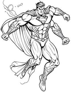 real massive Superman fly, coloring page, no leaves, full body (((((white background))))), only use an outline., real style, line art, white color, clean line art, white background, Sketch style