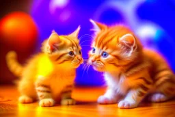 a fluffy orange kitten makes friends with a cute gray mouse on Valentine's day, happy vibe studio lighting fantastic view colourful very cute Lisa Frank richard scarry