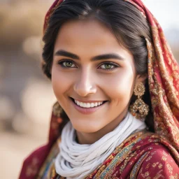 Pakistani Pushto young-woman smiling & has beautiful lenses with traditional dress