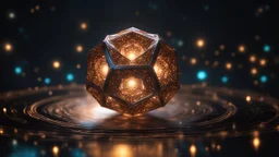 A delicate stellated buckyball, wonderful, beautiful, complete, floating in outer space in the milky way, luminous, glowing, reflective, coloured, fractal texture, exquisite composition, beautiful precise intricate insanely detailed octane render trending on artstation, 8k artistic photography, photorealistic concept art, soft natural volumetric cinematic perfect light, chiaroscuro, award-winning photograph, masterpiece, style of M. C. Escher