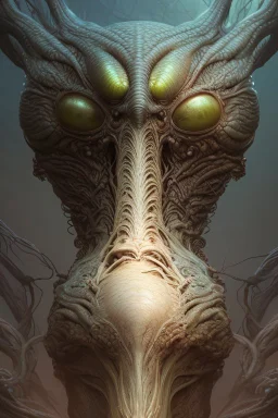 Alien tree creature,soft round eyes, 8k resolution, cinematic smooth, intricate details, vibrant colors, realistic details, masterpiece, oil on canvas, smokey background