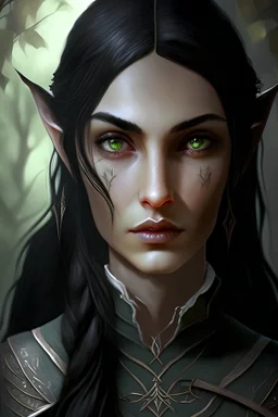 female elf, dark eyes, dark hair, beautiful