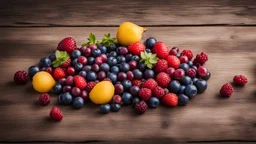 Colorful berries assortment on rustic wooden table