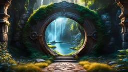 A magical portal leading to a hidden world where all the "missing episodes" unfold. Creatures, characters, and scenes from these unseen adventures peek out from the portal, inviting viewers into the mystical tales. highly detailed eyes and hands and lips, HDR, 8K, ultra detailed, High quality