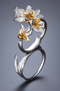 White gold tiger lily flower ring خلفية بيضاء