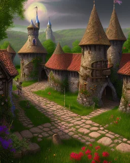 medieval fantasy village with flowers rpg art