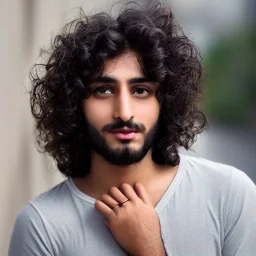 Amal, male, dark brown eyes, darkest brown mid length curly hair, heavy face, real human face, ultra high resolution