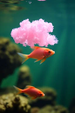 A plastic pink cloud floating in the fish